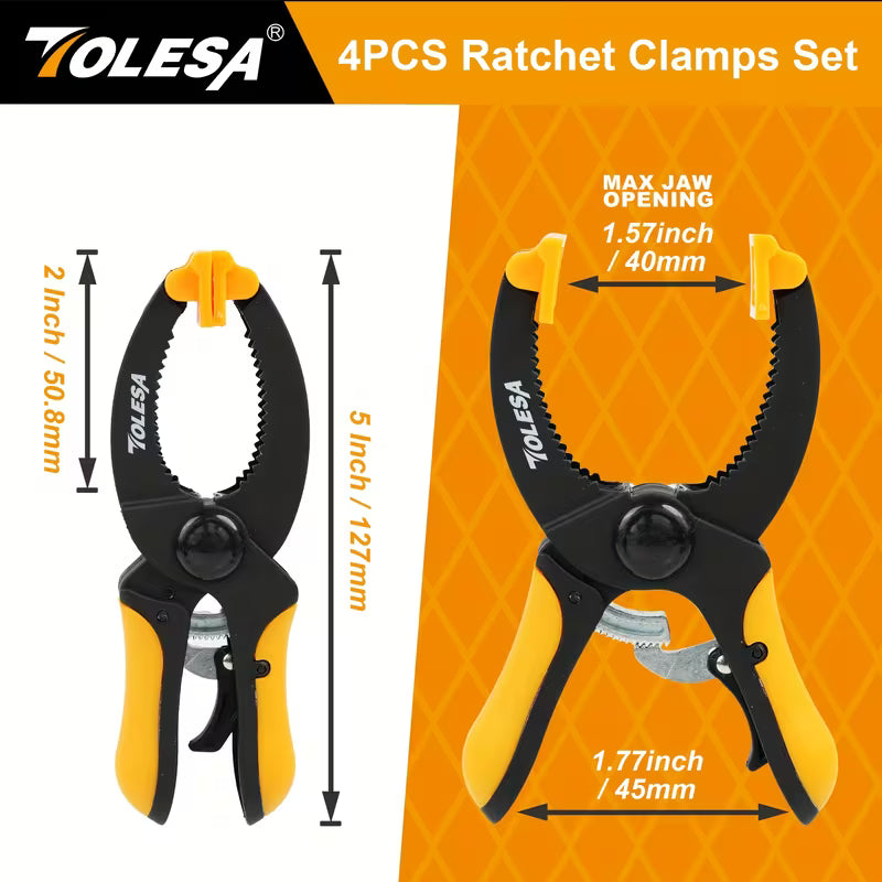 Ratcheting Clamp] TOLESA 4pcs 5-Inch Ratcheting Manual Clamp Set